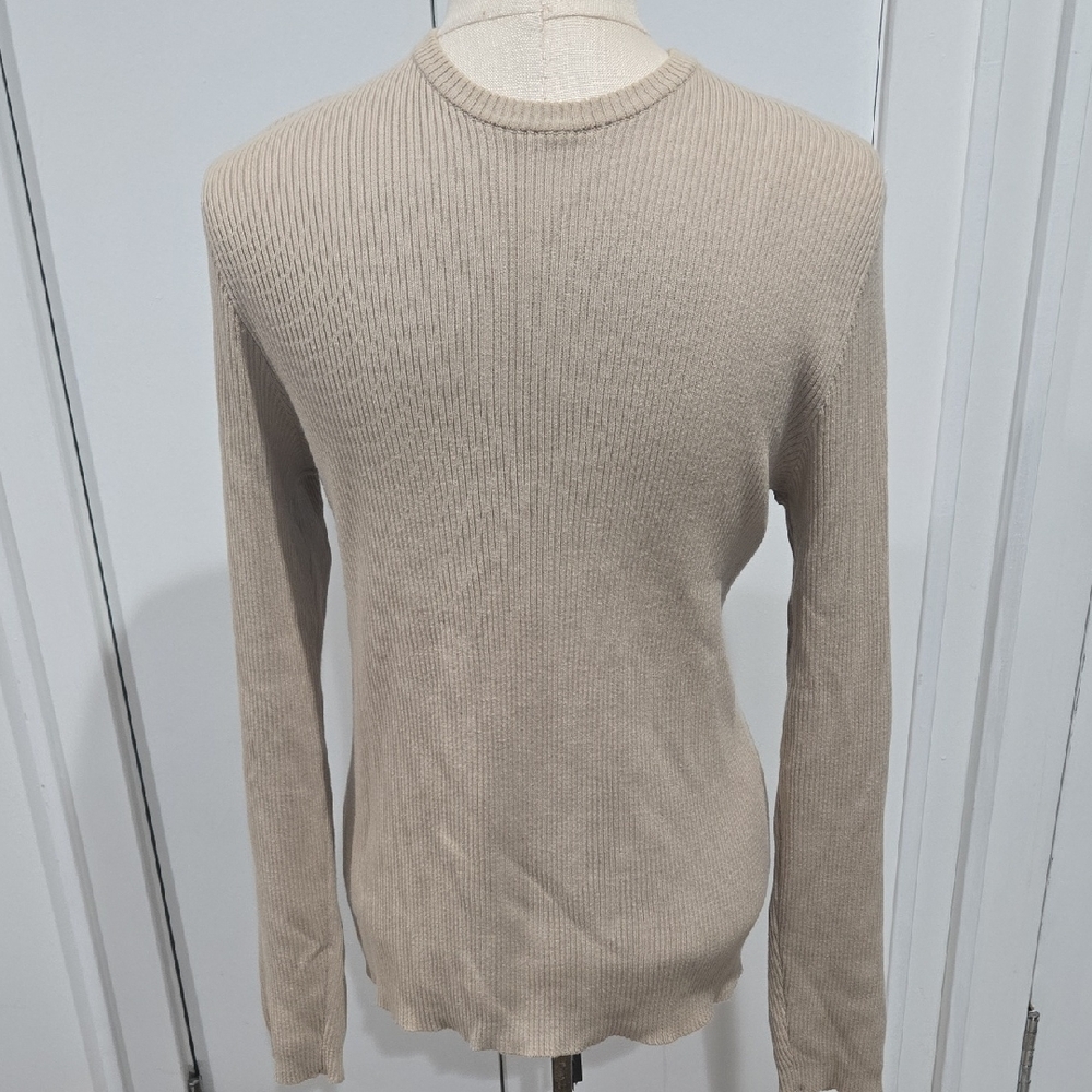 Men's Beige Rib Cotton Sweater Medium